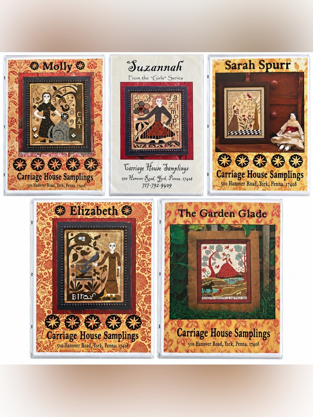 Carriage House Samplings Cross Stitch Pattern Lot 5 Girls Primitive Folk Art